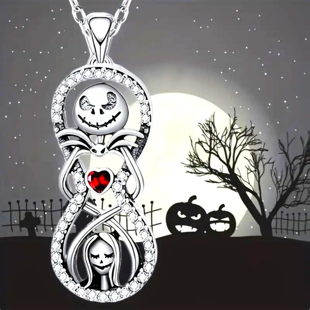 Necklace Nightmare Before Christmas Jack & Sally Rhinestones Disney Love Crystal